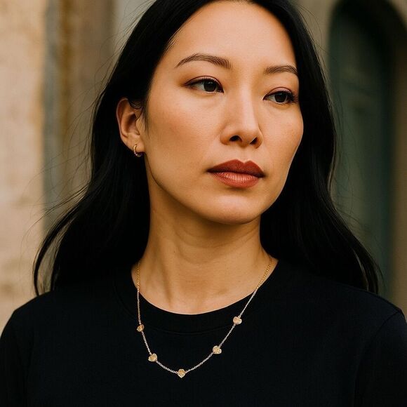 Madewell Etched Heart Station Necklace Gold Plated - 15.5” - Picture 1 of 4